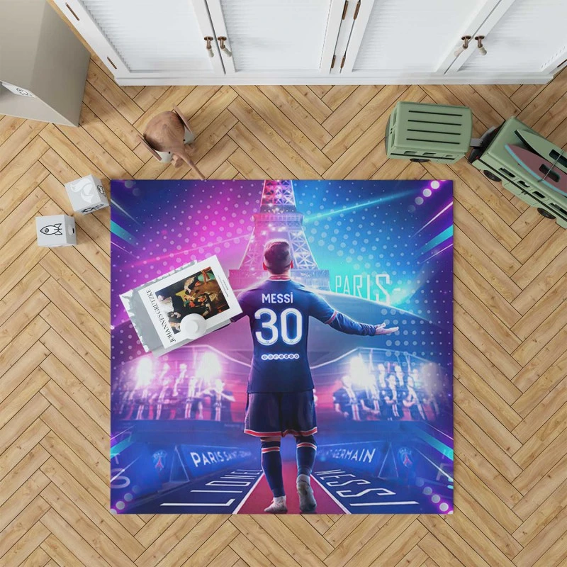 Focused Psg Football Player Lionel Messi Rug