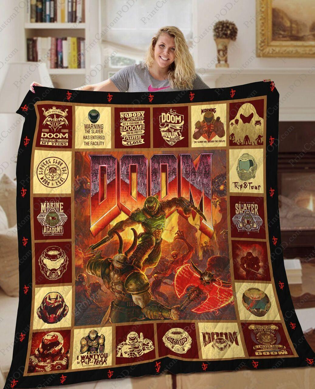 Doom Game Quilt Blanket Gift Birthday C For Doom Eternal Union 2