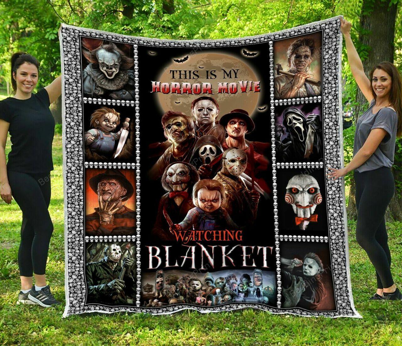 Horror Movie Watching Blancary Mo Face Chucky Quilt Blanket Gift Idea