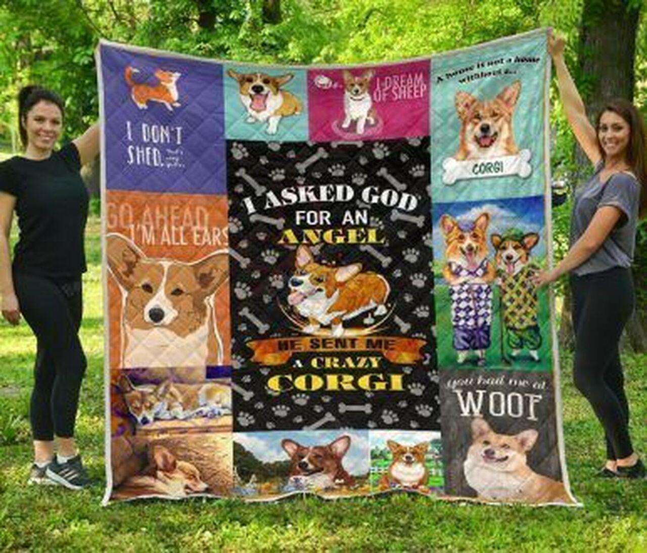 ked God For An Angel ent Me A Crazy Corgi Quilt Blanket Greattomized Blanket G For Birthday C Thgiving