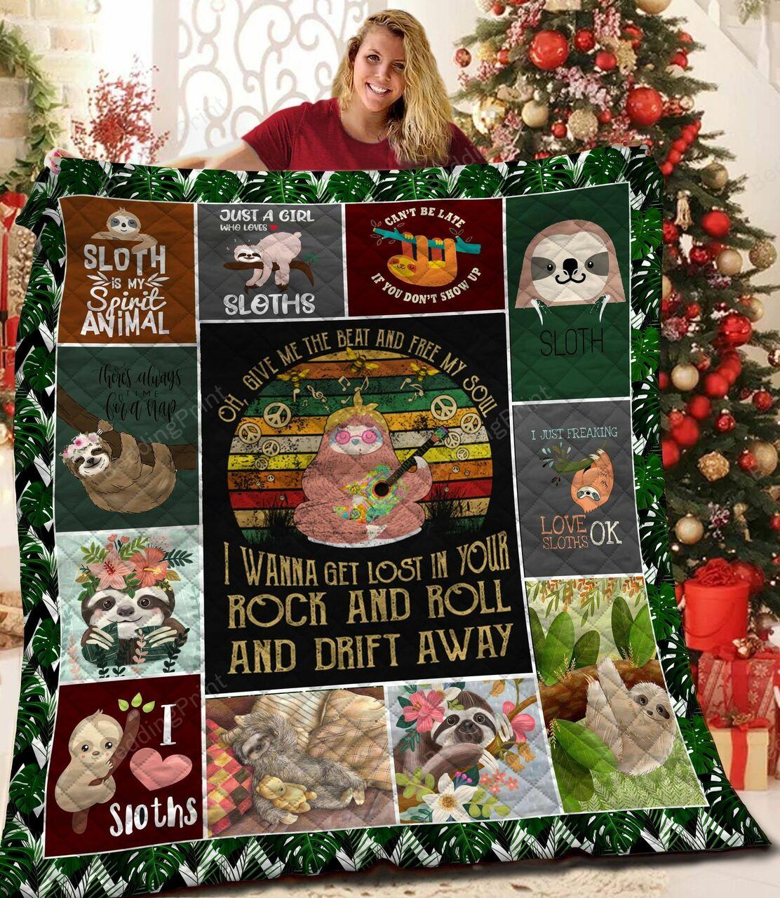 Sloth I Wanna Gett In Your Rock And Roll And Drift Away Quilt Blanket Greattomized Blanket G For Birthday C Thgiving