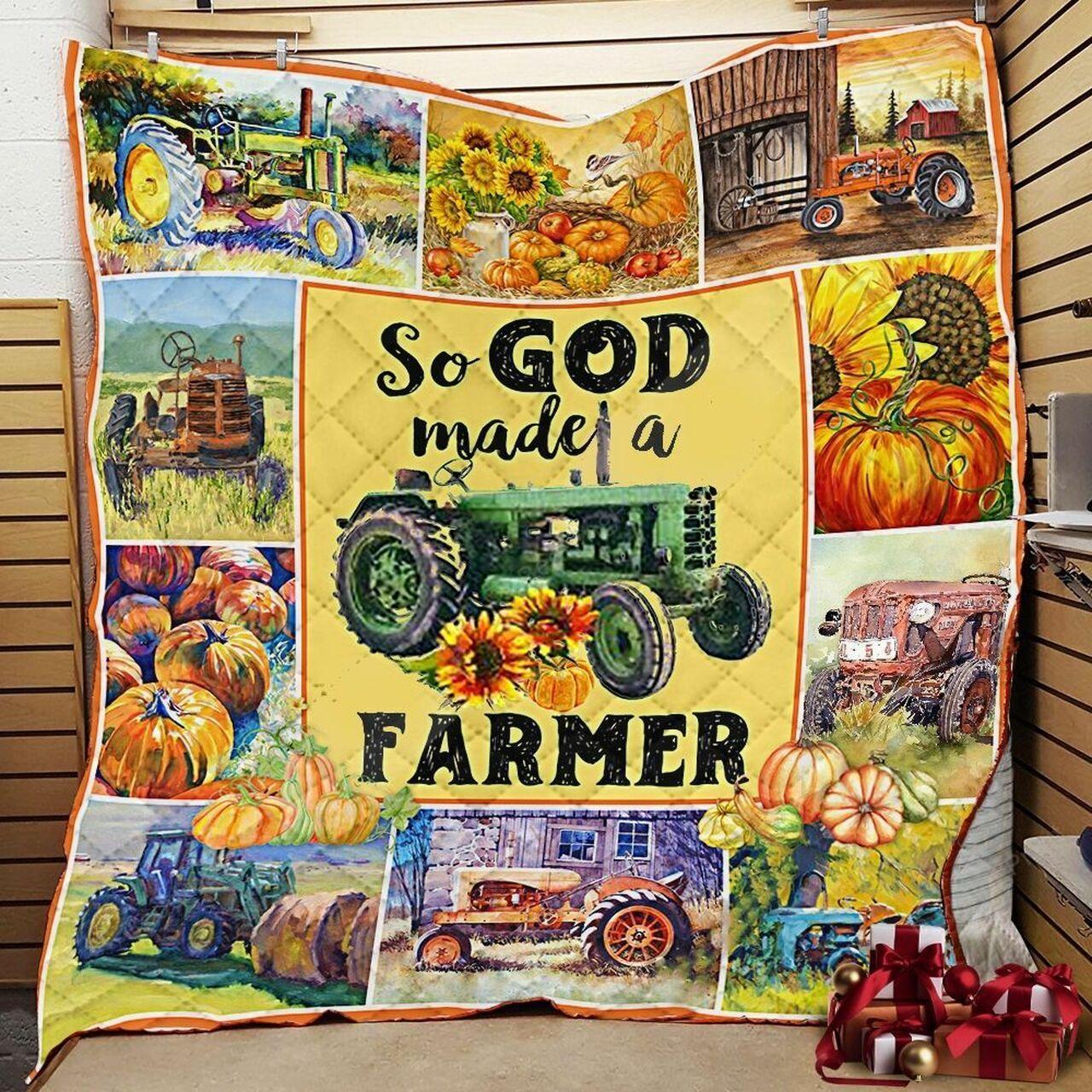So God Made A Farmer Quilt Blanket Greattomized Blanket G For Birthday C Thgiving