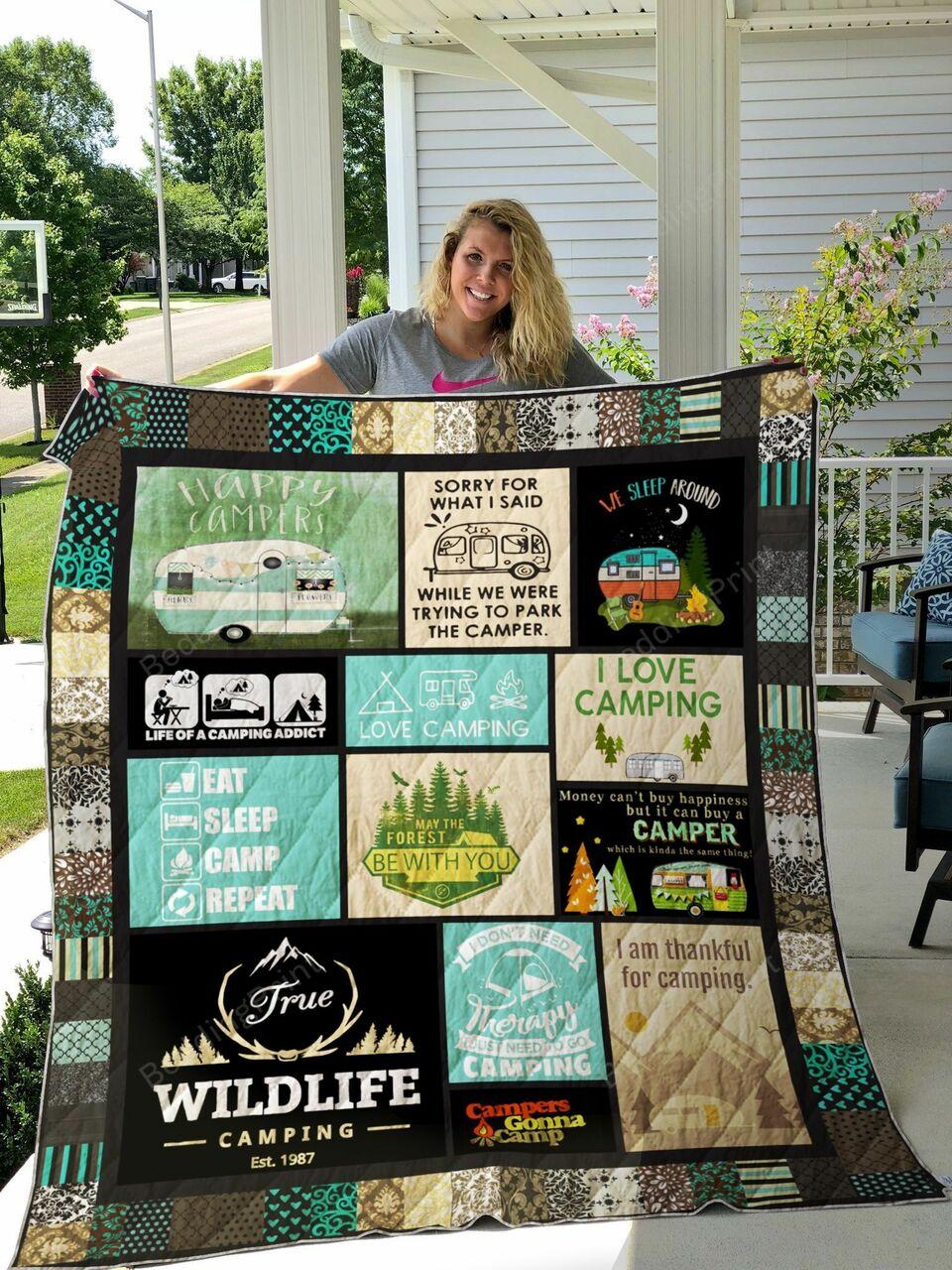 I Am Thankful For Camping Quilt Blanket Greattomized Blanket G For Birthday C Thgiving