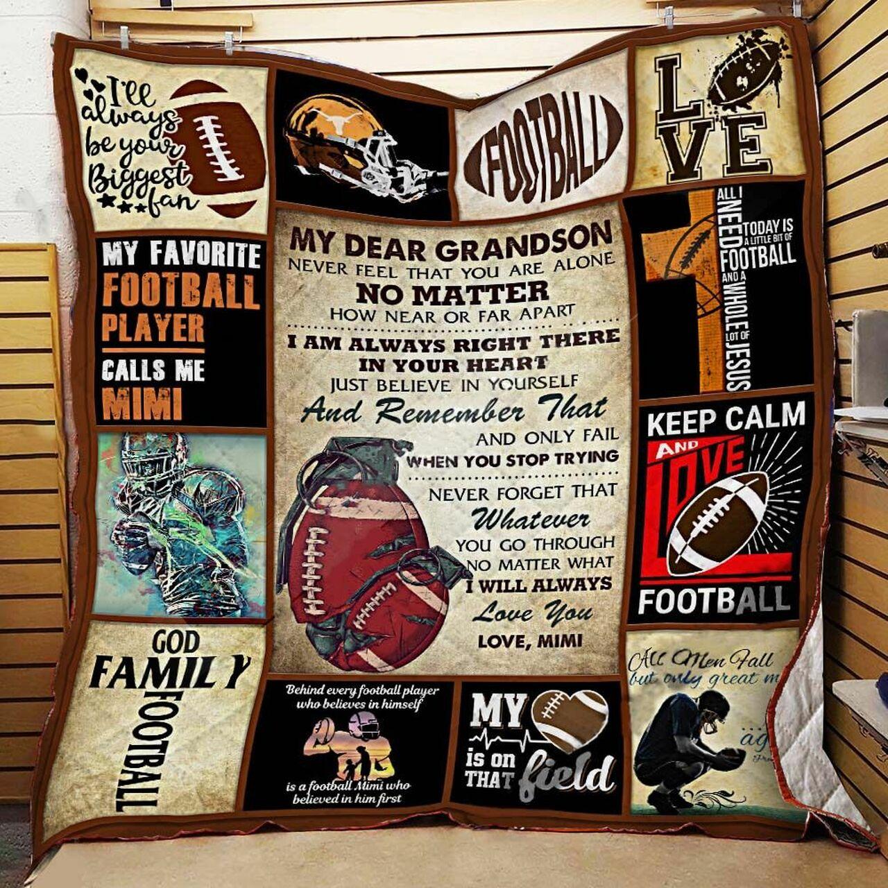 onalized American Football To My Gron From Grandma Never Feel That You Are Alone Quilt Blanket Greattomized G For Birthday C Thgiving