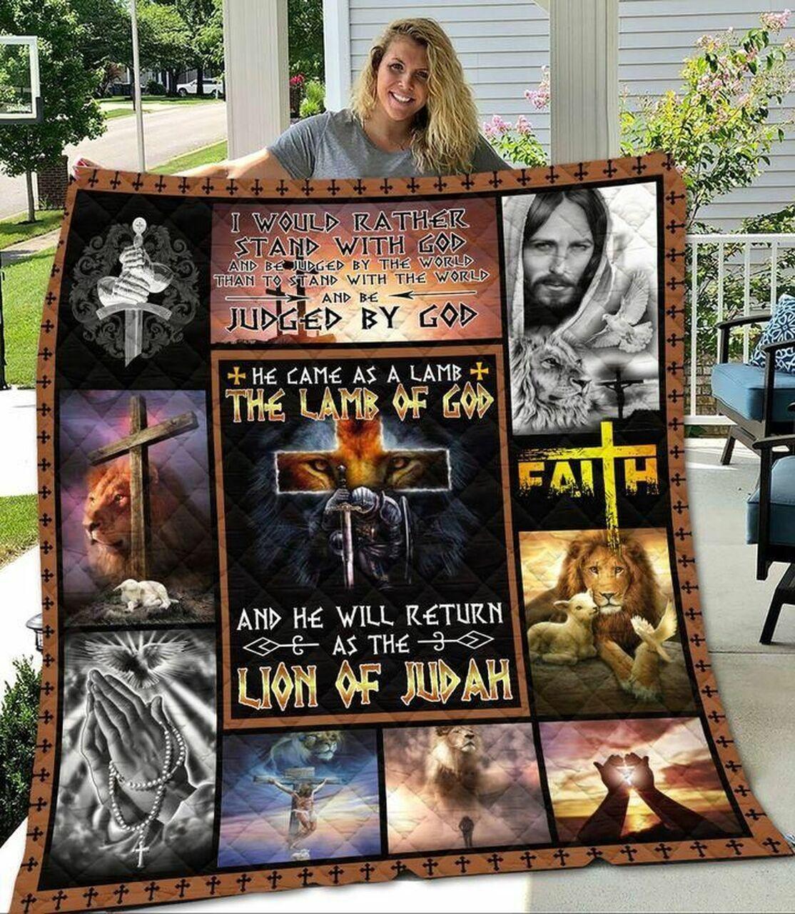 J Ct He Cam The Lamb The Lamb Of God And He Will Retur The Lion Of Judah Quilt Blanket Greattomized Blanket G For Birthday C Thgiving