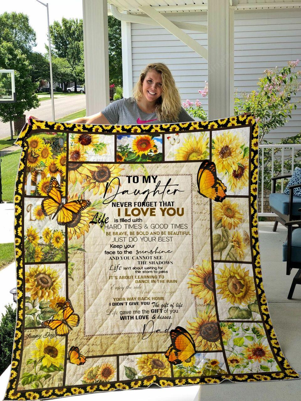onalizunflower To My Daughter Quilt Blanket From Dad Lif About Learning To Dance In The Rain Greattomized Blanket G For Birthday C Thgiving