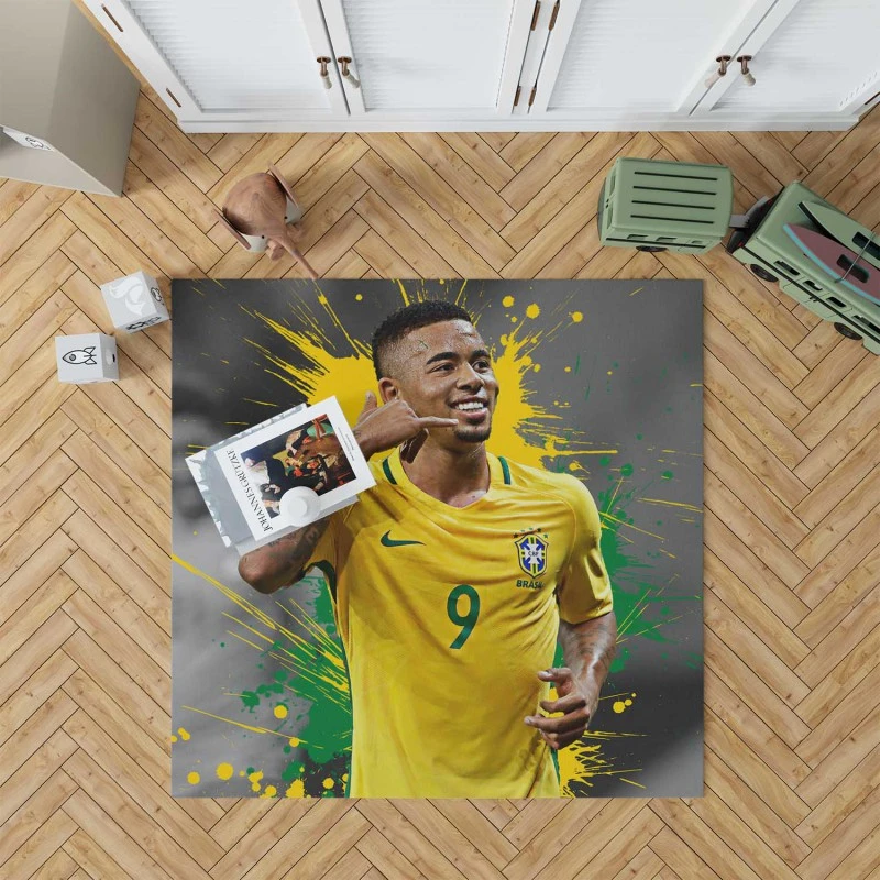 Gabriel Jesus Powerfull Brazilian Football Player Rug