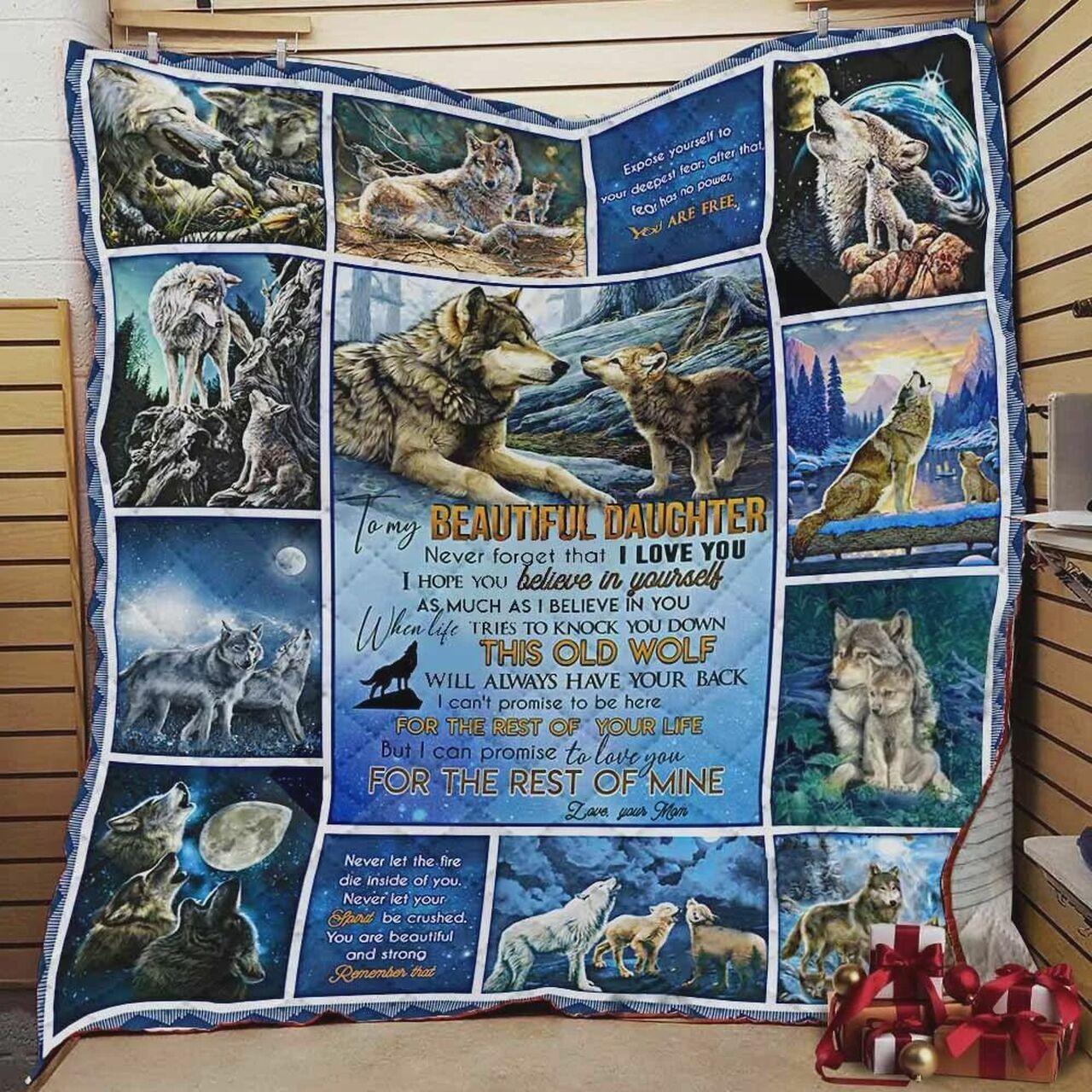 onalized Wolf To My Beautiful Daughter Quilt Blanket From Mom Never Forget That I Love You Greattomized Blanket G For Birthday C Thgiving