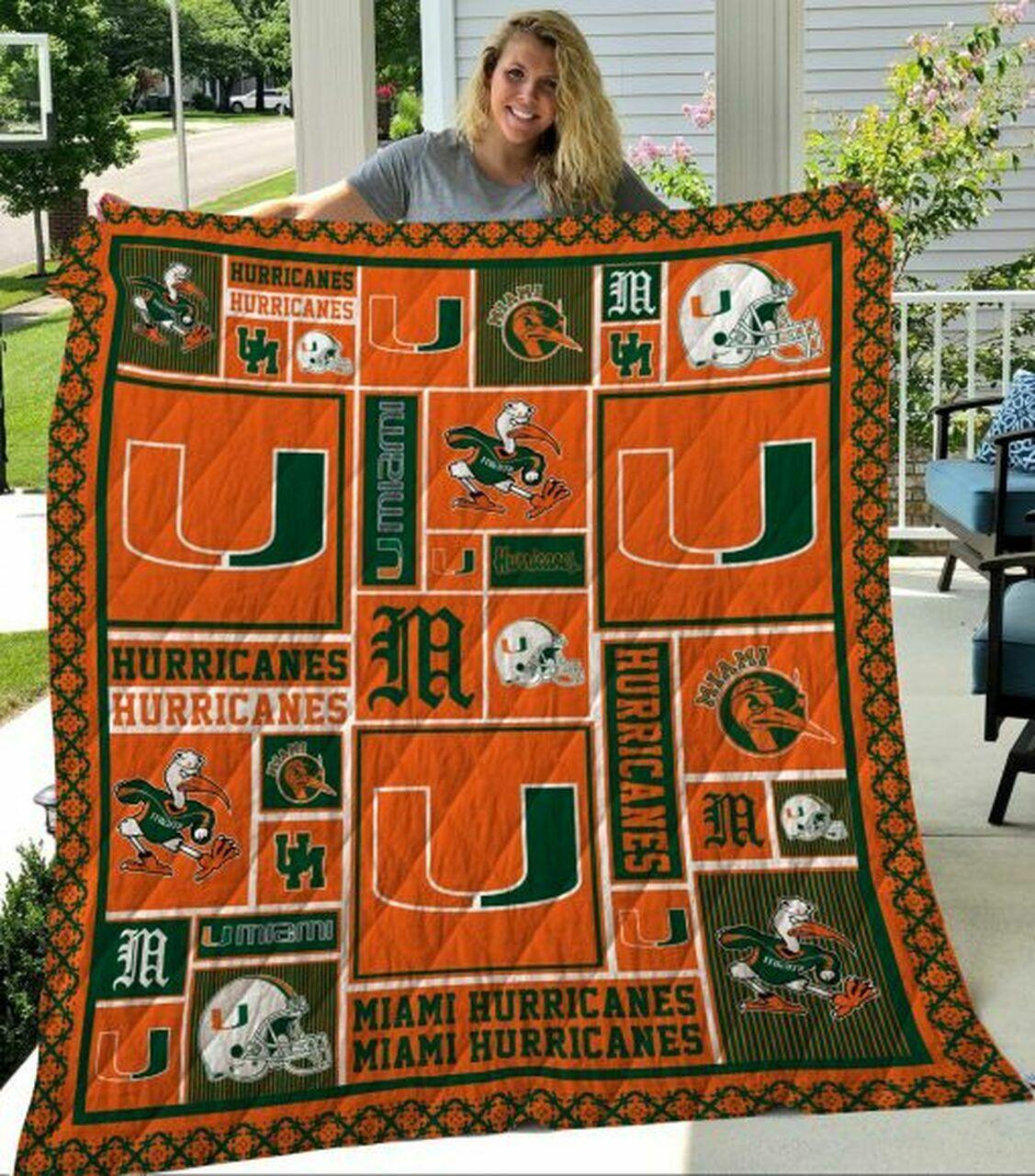 Ncaa Miami Hurric Quilt Blanket #140