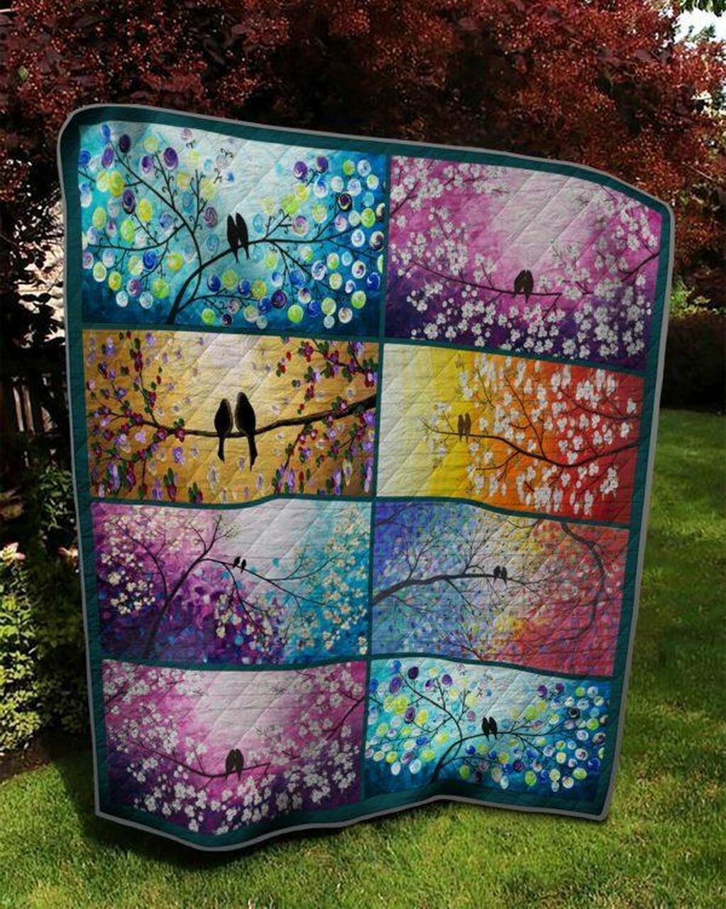 Bird Couple On The Tree Quilt Blanket Quilt
