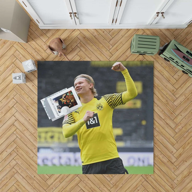Erling Haaland Powerfull Dortmund Bvb Club Player Rug