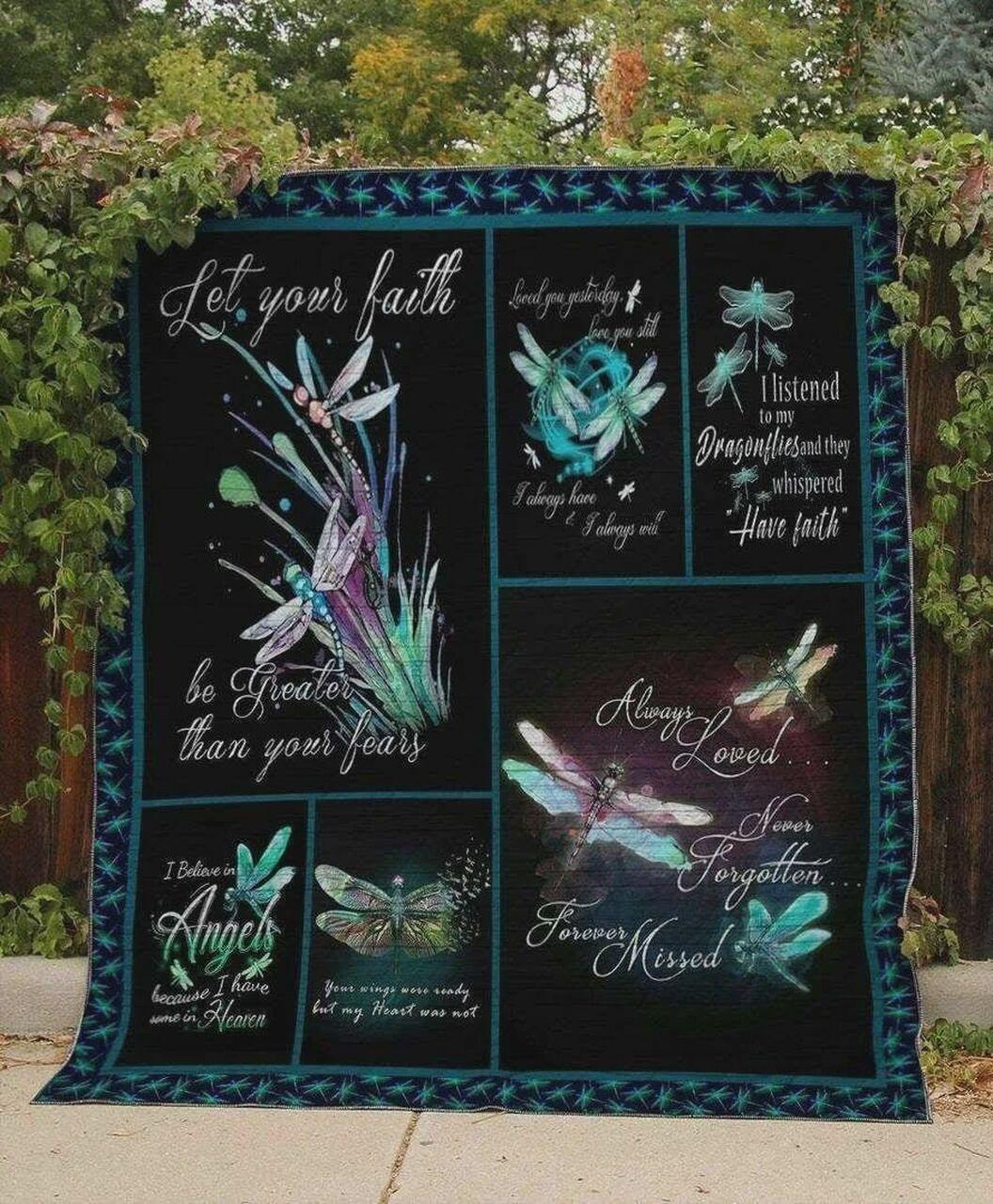 Dragonfly Let Your Faith Be Greater Than Your F Quilt Blanket Greattomized Blanket G For Birthday C Thgiving