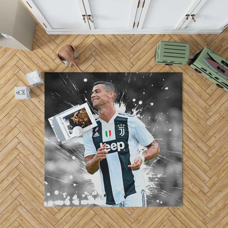 Focused Juve Football Player Cristiano Ronaldo Rug