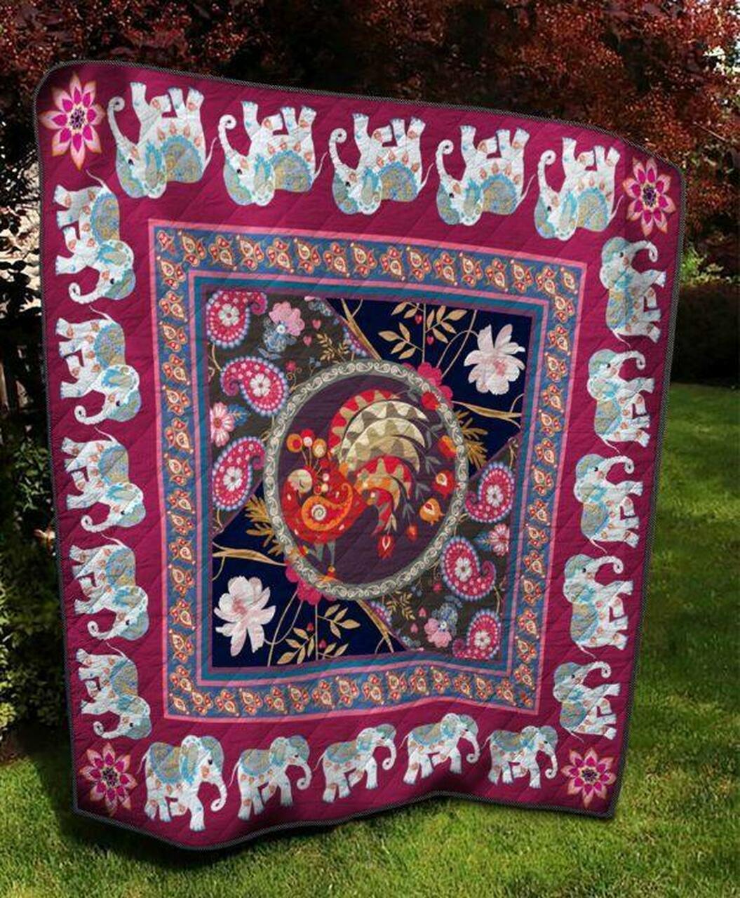 Peacock And Elephant Quilt Blanket Quilt