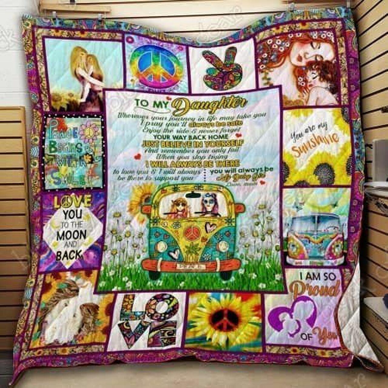 To My Daughter Hippie Flower Cl18100722Mdq Quilt Blanket