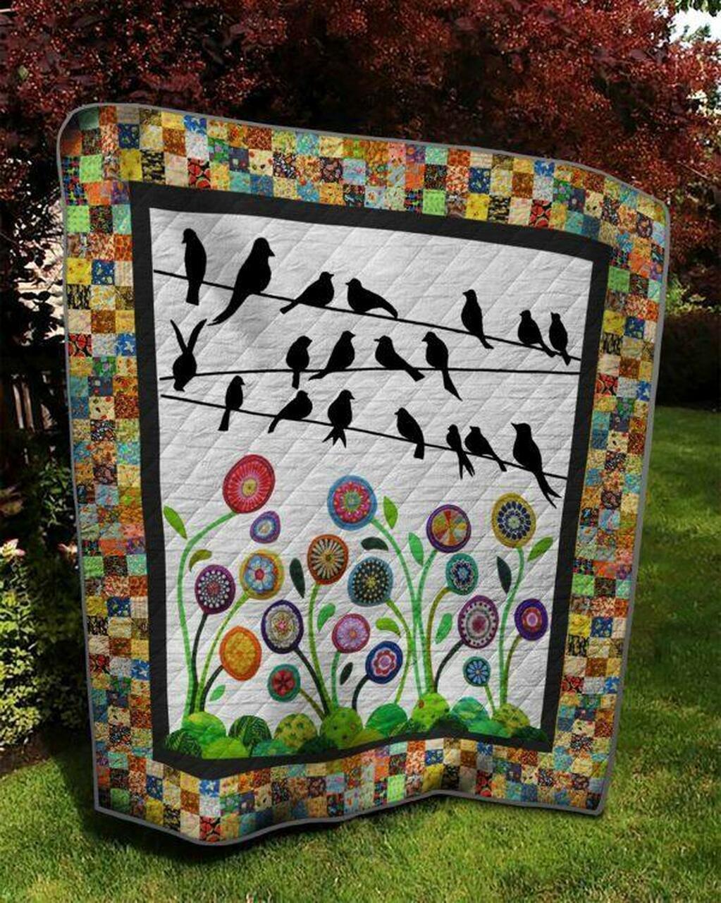 Perching Bird On Wire Quilt Blanket Quilt