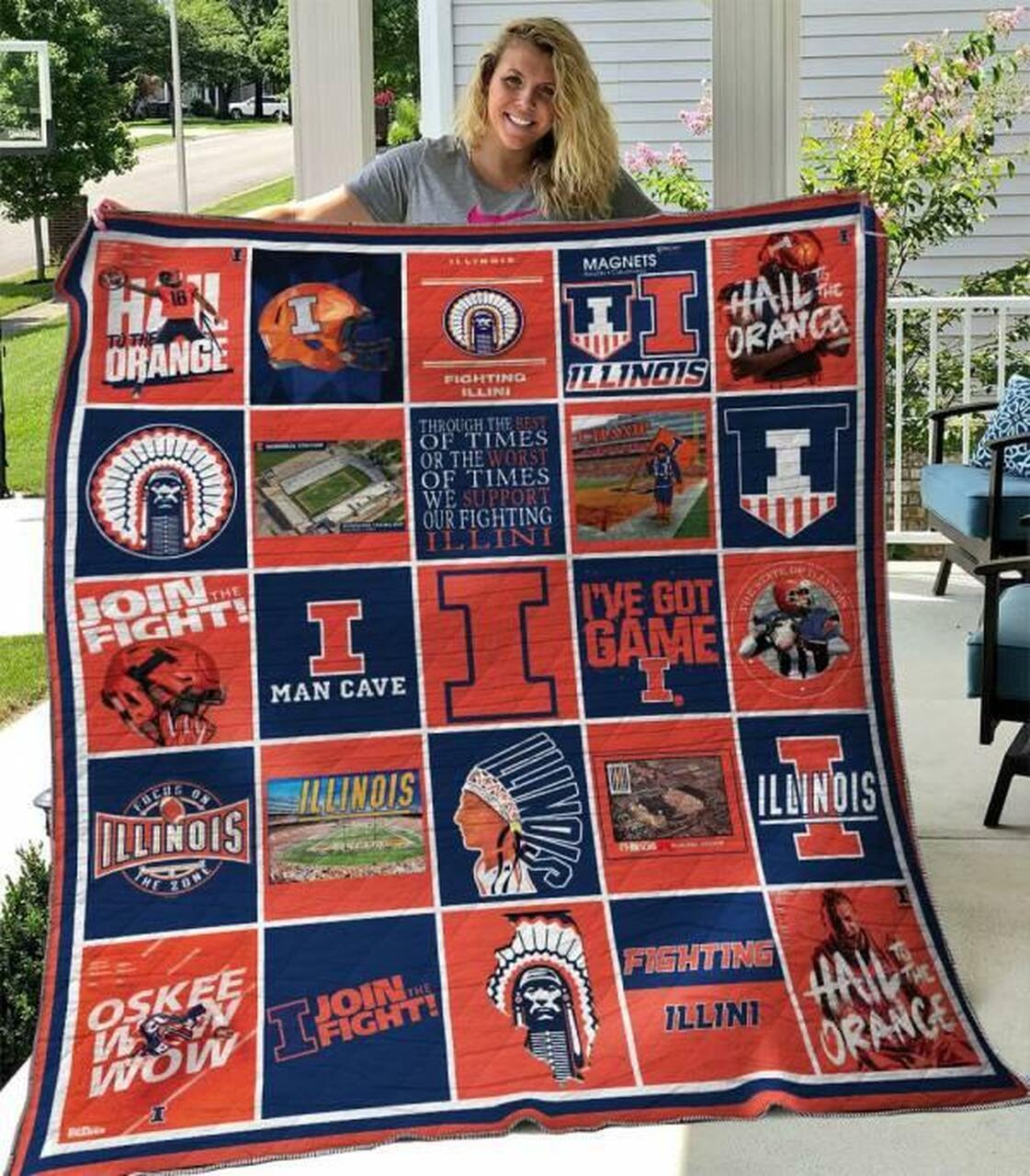 Illi Fighting Illini Quilt Blanket Limited Quilt Blanket- Thrize