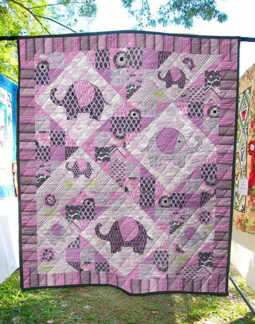 Pink Angel Elephant Quilt Blanket Quilt