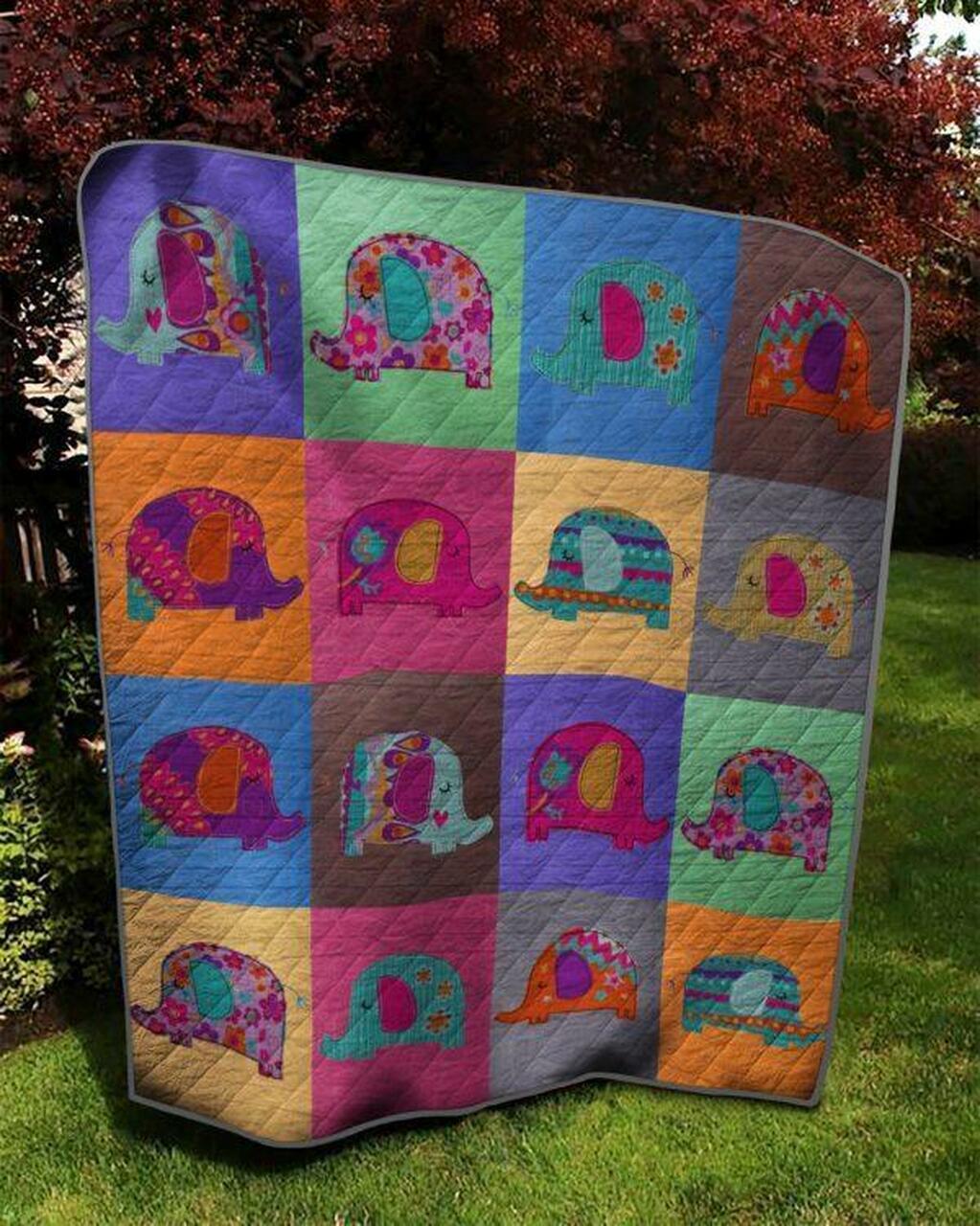 Pink Background Elephant Quilt Blanket Quilt