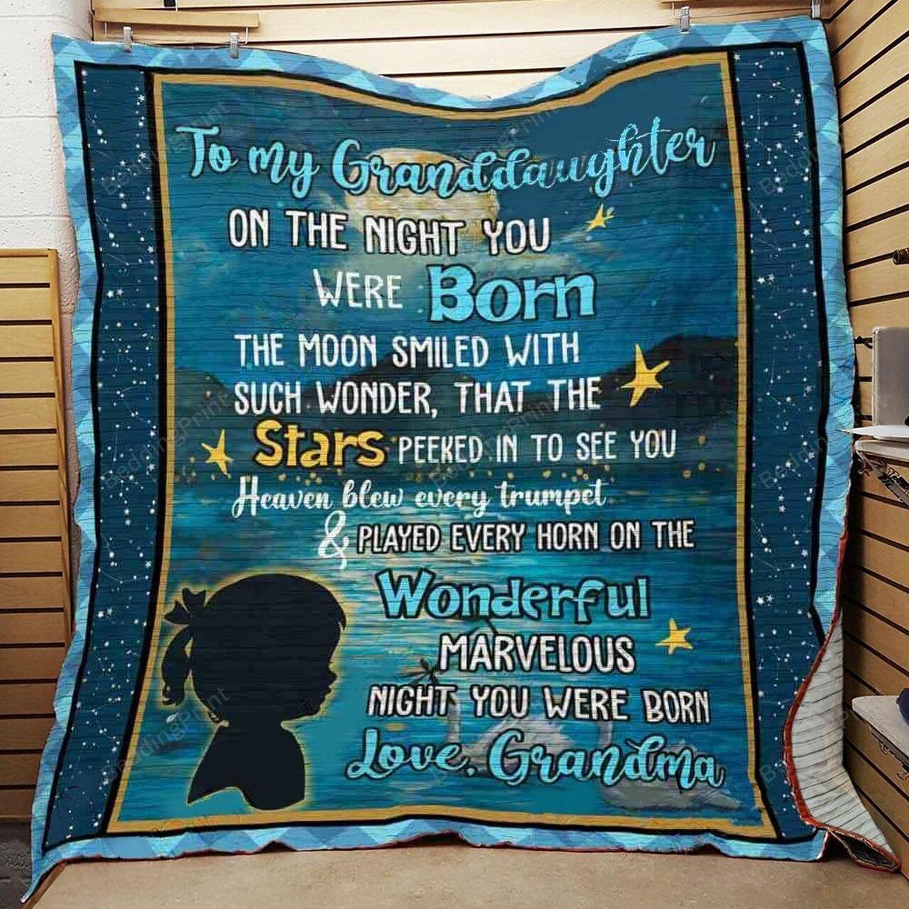 onalized To My Granddaughter From Grandma On The Night You Were Born Quilt Blanket Greattomized G For Birthday C Thgiving