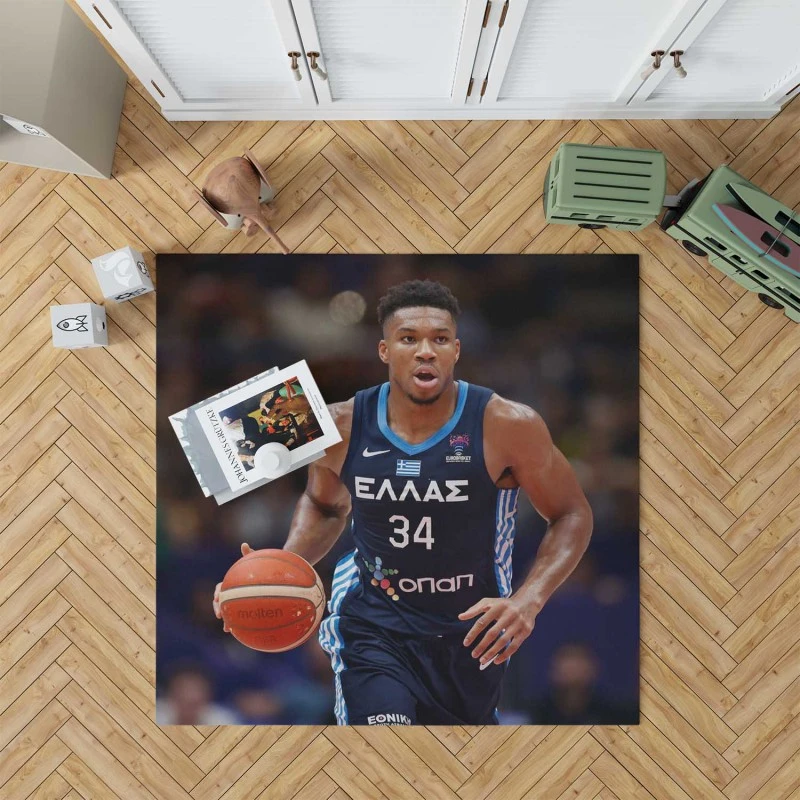 Giannis Antetokounmpo Powerful Nba Basketball Player Rug