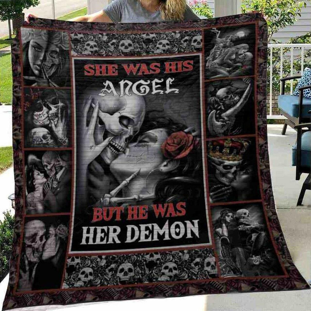Skullband And Wihe Angel Quilt Blanket Greattomized G For Birthday C Thgiving Wedding Valent Day
