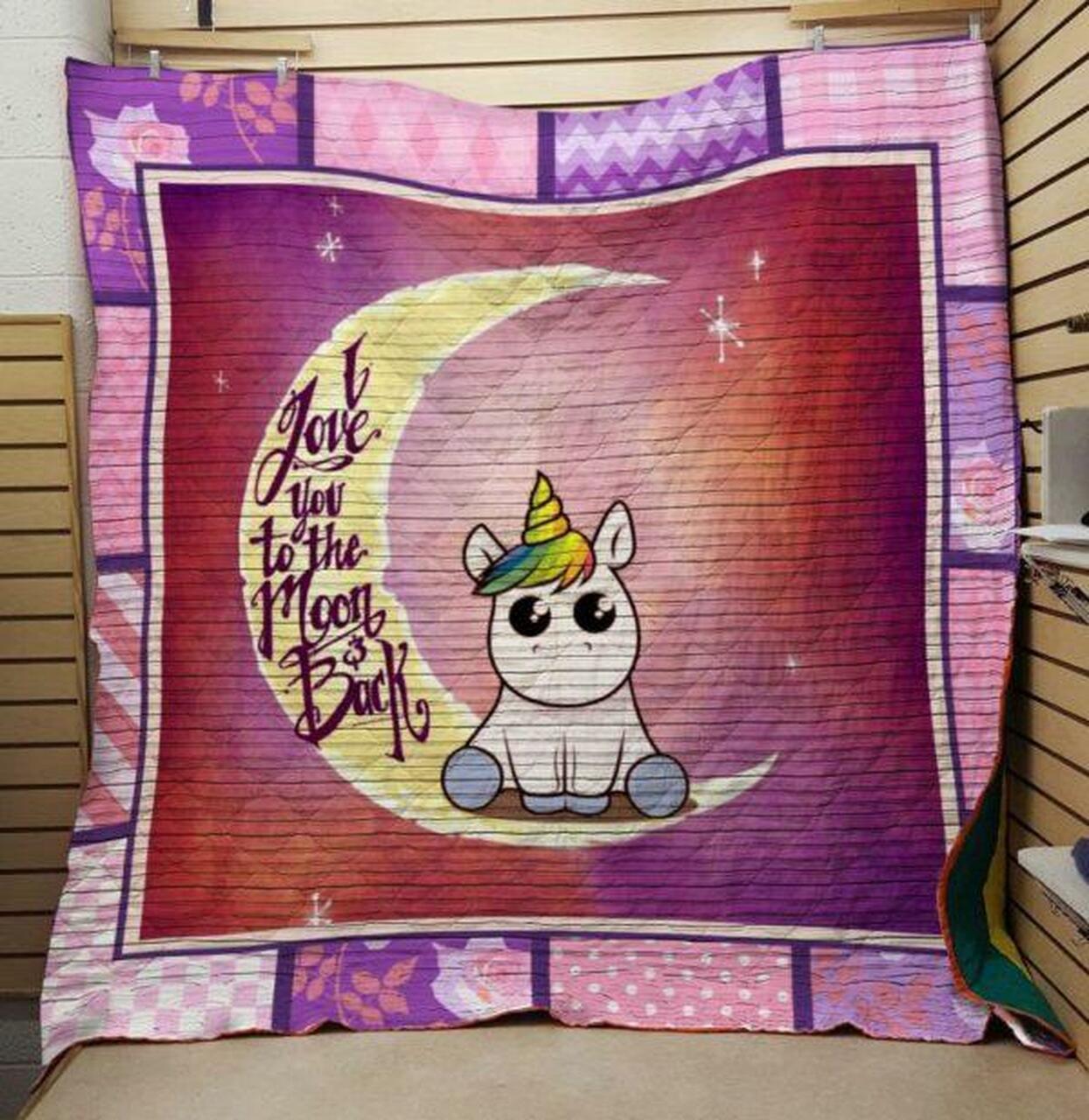 I Love You To The Moon Back Unicorn Quilt Blanket Quilt