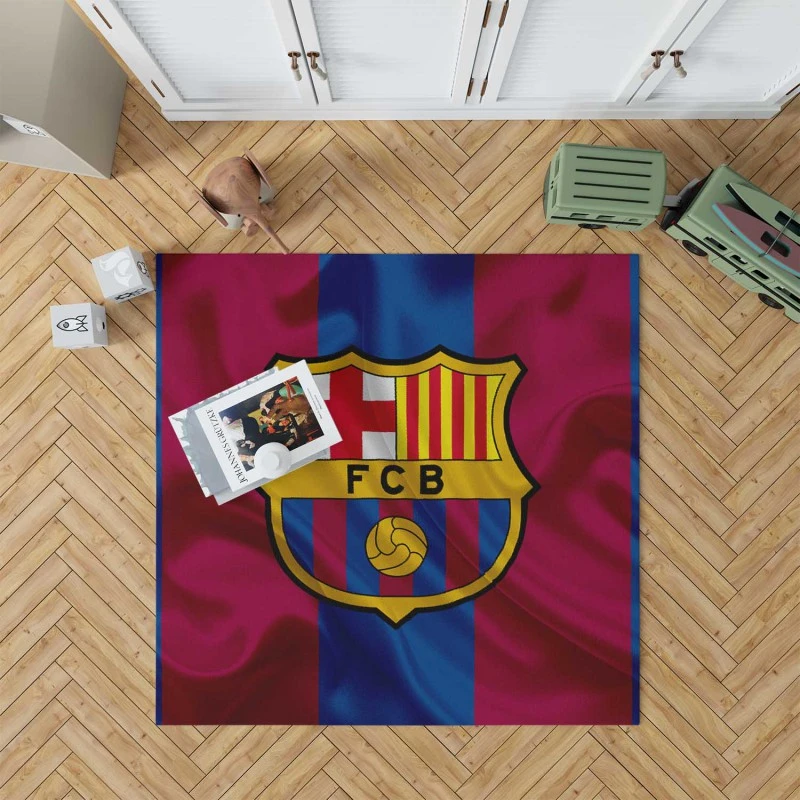 Fc Barcelona Striped Design Football Logo Rug