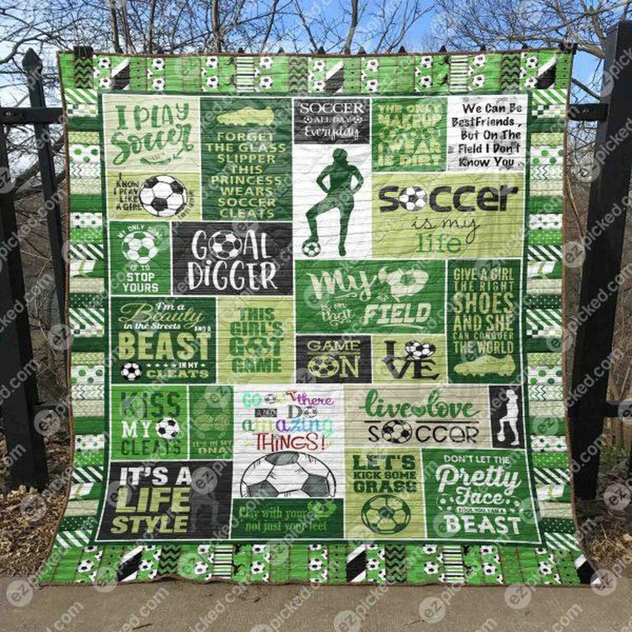 Socce My Life Green Quilt Blanket Aq55 Quilt