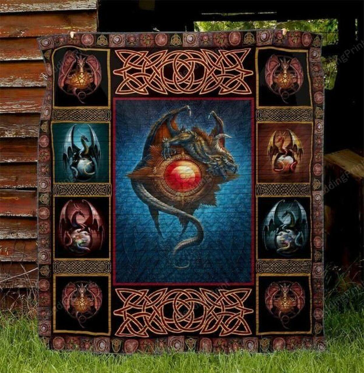 Dragon Celtic Pattern Quilt Blanket Greattomized G For Birthday C Thgiving Perfect G For Dragon Lover