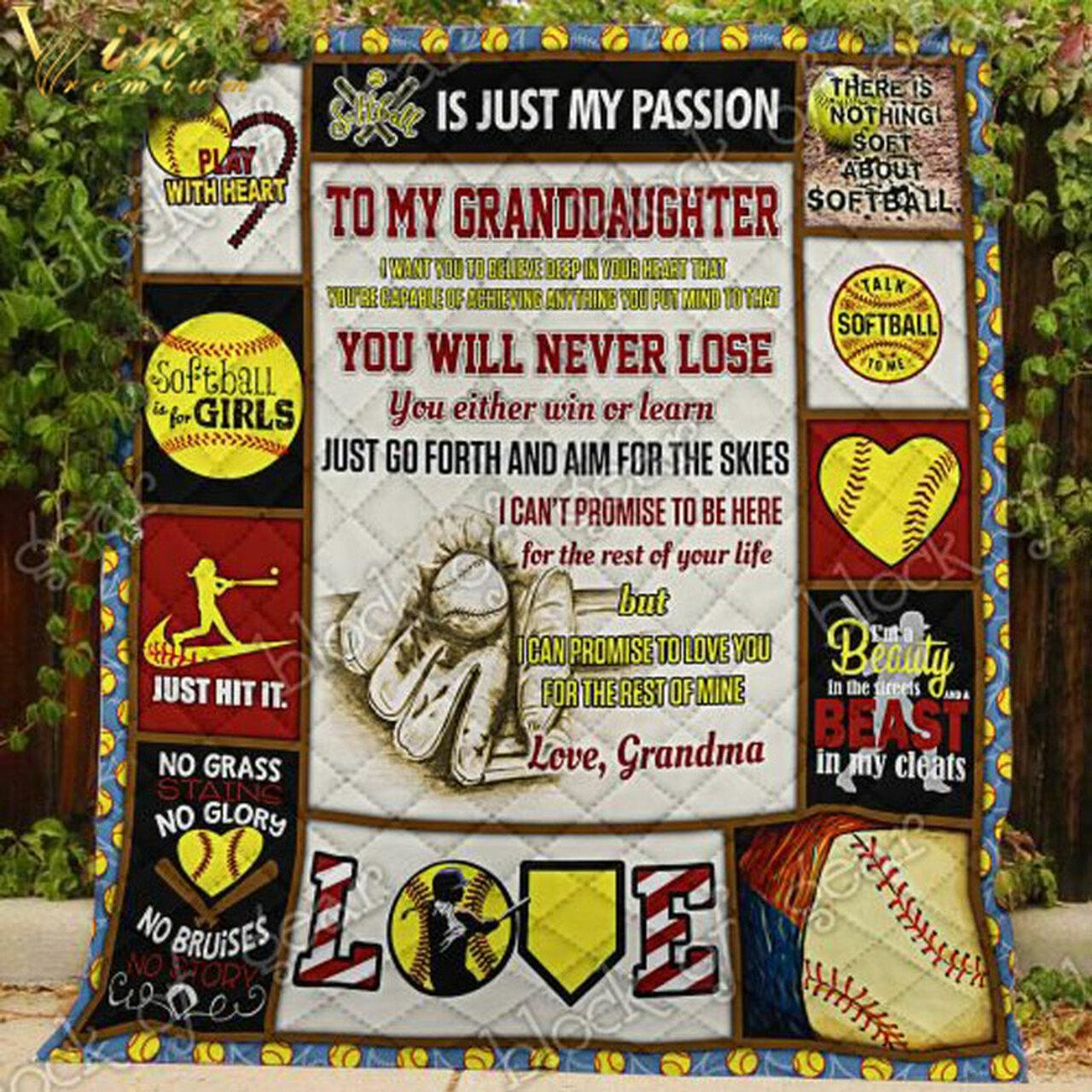 To My Granddaughter Grandoftball Play With Heart Quilt Blanket