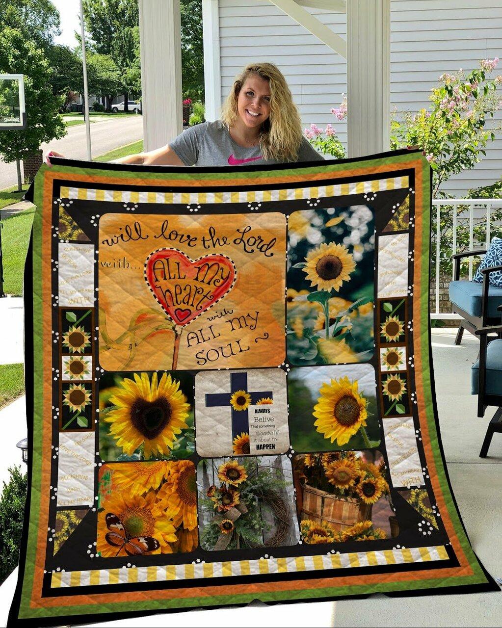 Sunflower I Will Love Lord Quilt Blanket Quilt