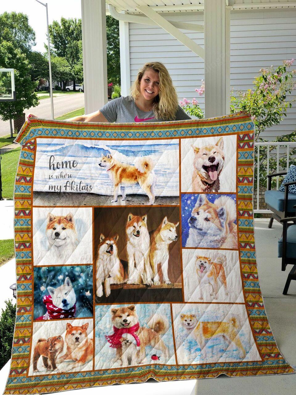 Dog Akita Theme Hom Where Have My Akita Quilt Blanket Greattomized Blanket G For Birthday C Thgiving