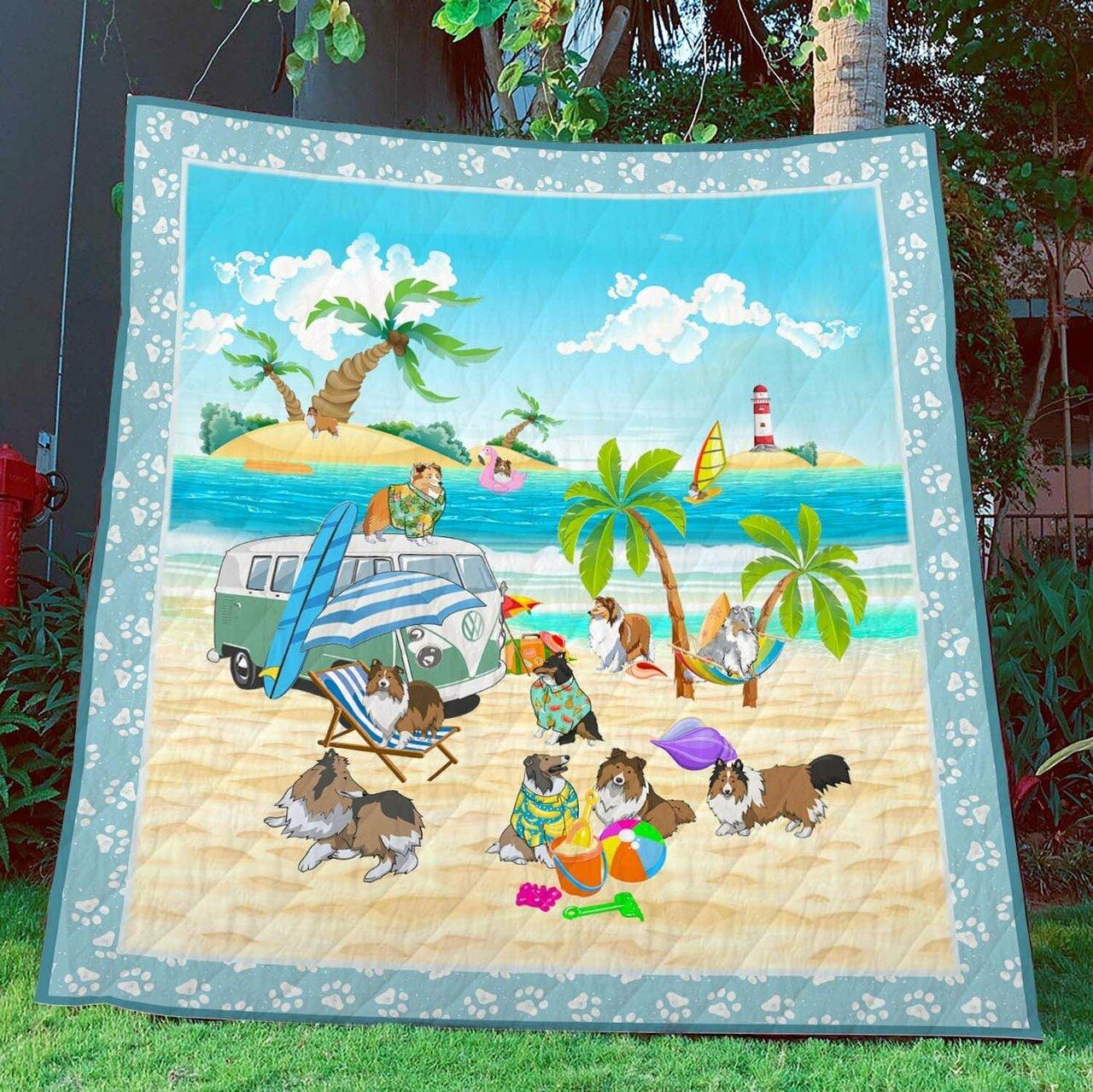 Campihetlaheepdog On The Beach Quilt Blanket Greattomized Blanket G For Birthday C Thgiving