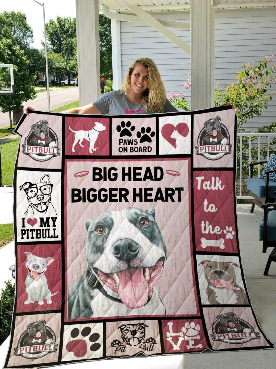 Pitbull Big Head Bigger Heart Quilt Blanket Greattomized Blanket G For Birthday C Thgiving