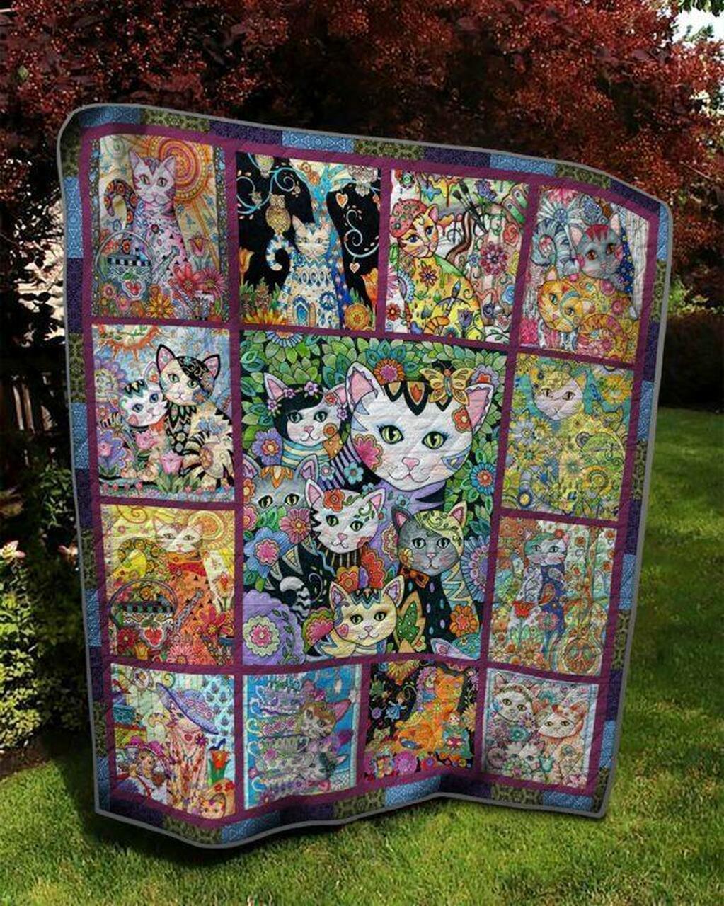 Family Cat Flower Pattern Quilt Blanket Quilt