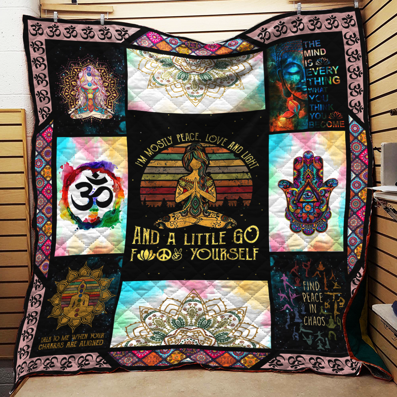 Mostly Peace Love And Light Yoga Quilt Blanket Quilt