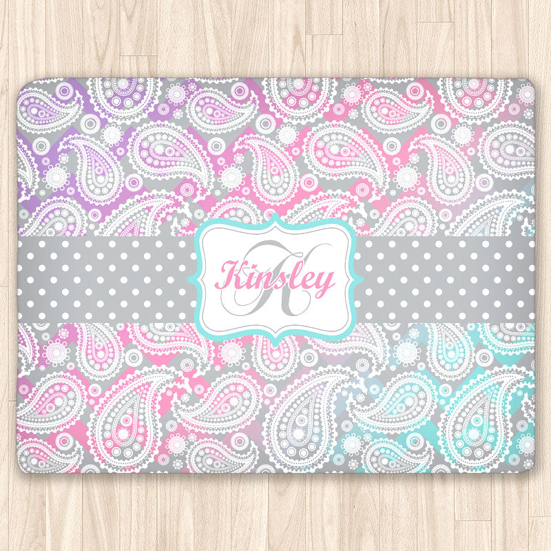 Paisley Pattern Fuzzy Area Rug, Personalized, Pink, Purple And Teal Ombre Design