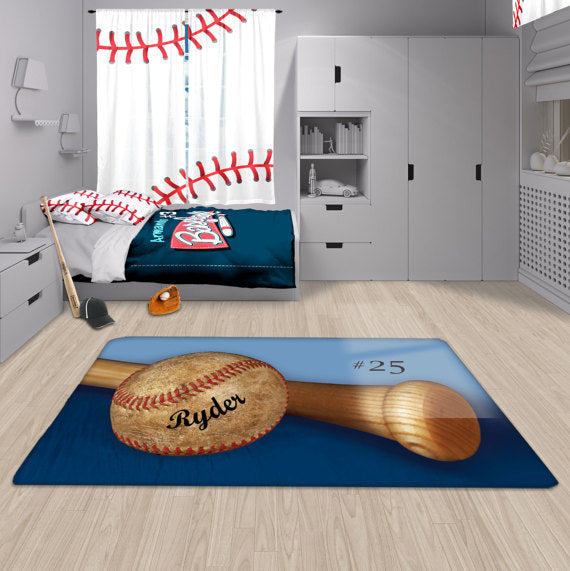 Personalized Baseball Area Rug, Custom, Fuzzy Rug