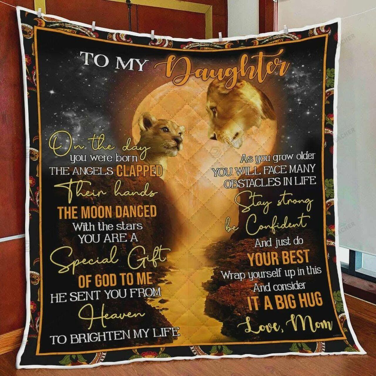 onalized Lion Family To My Daughter Quilt Blanket From Mom On The Day You Were Born The Angle Clapped Greattomized Blanket G For Birthday C Thgiving