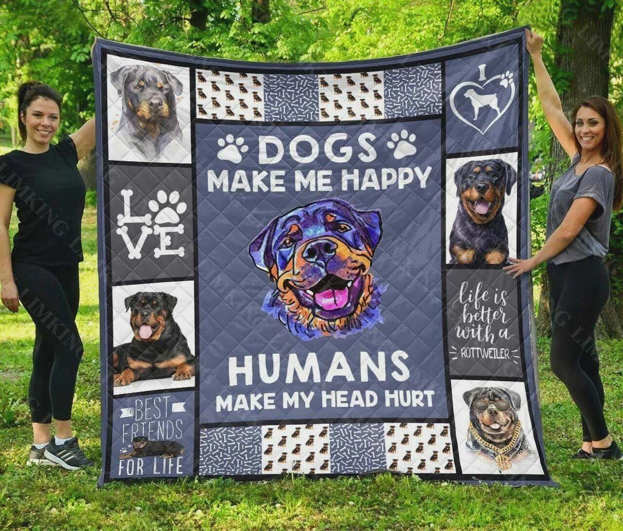 Rottweiler Make Me Happy Quilt Blanket Greattomized Blanket G For Birthday C Thgiving