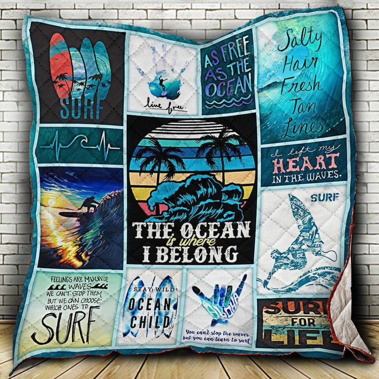 Surfing The Ocea Where I Belong Quilt Blanket Greattomized Blanket G For Birthday C Thgiving