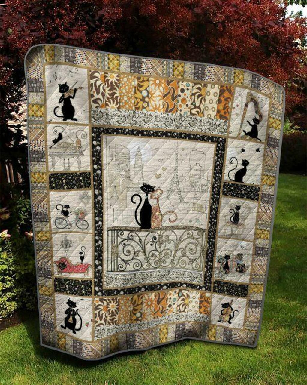 Couple Cat On The Balcony Quilt Blanket Quilt