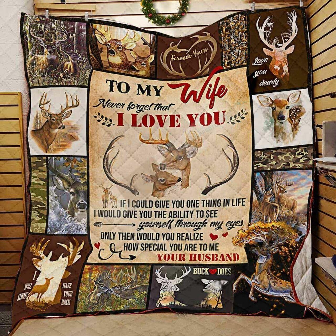 onalized Deer To My Wife Quilt Blanket Fromband Never Forget That I Love You Greattomized Blanket G For Birthday C Thgiving