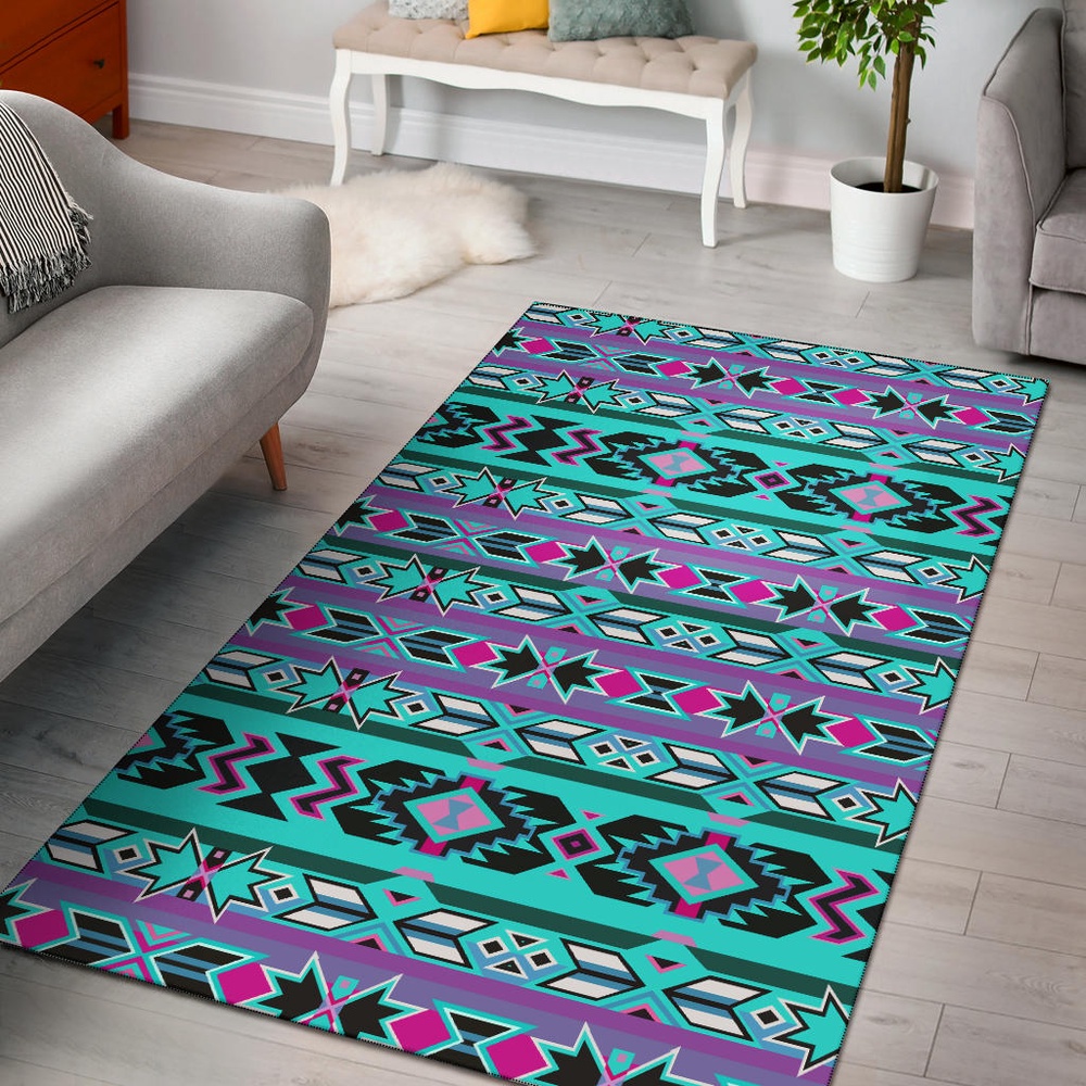Native American Rug, Native Rugs, Pattern Blue Stripe Native Area Rug
