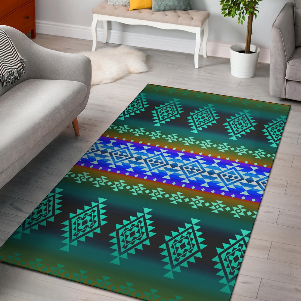 Native American Rug, Native Rugs, Pattern Blue Native Area Rug