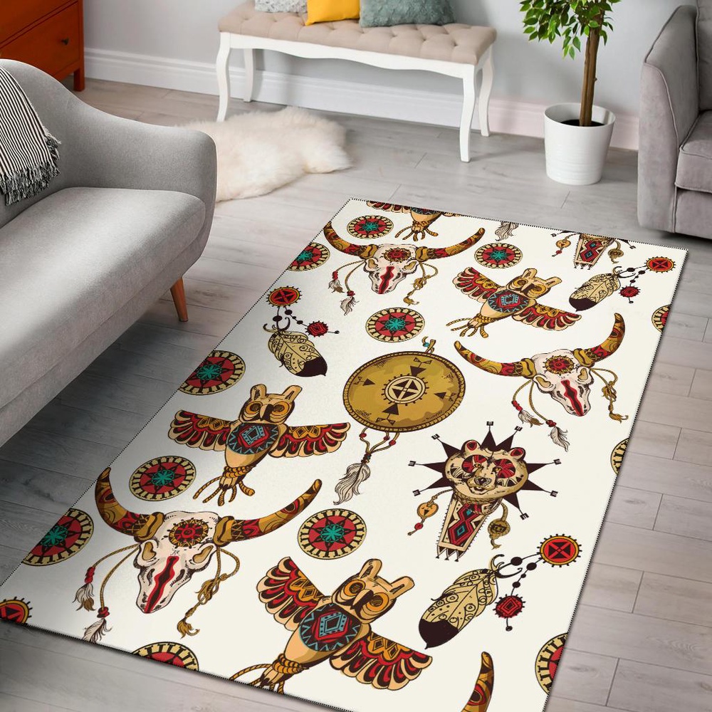 Native American Rug, Native Rugs, Owl Bison Pattern Native American Area Rug