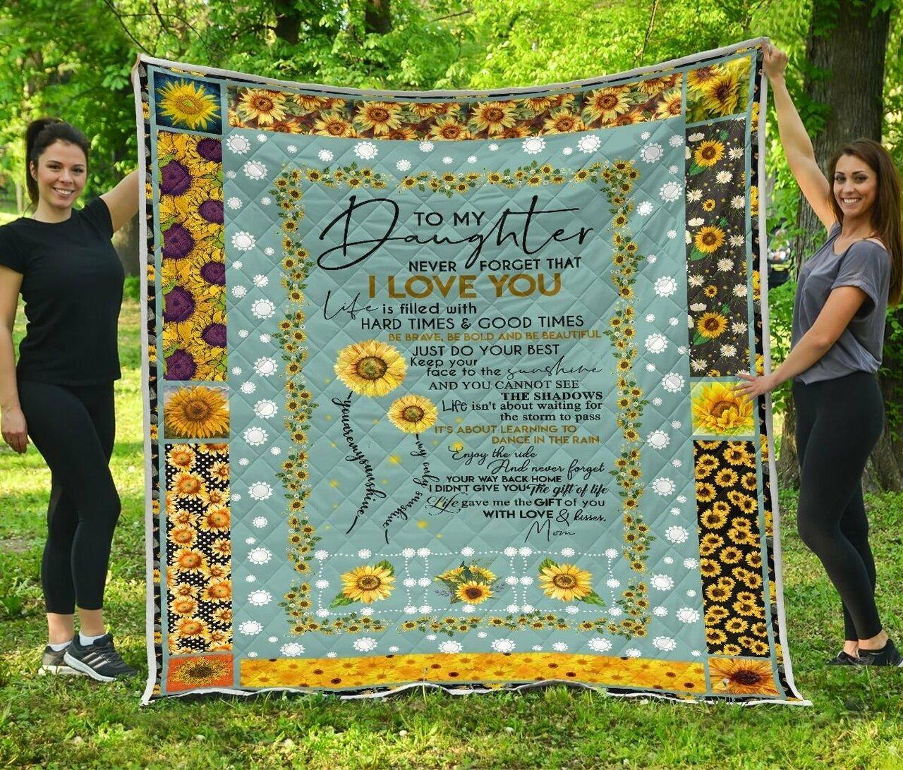 onalizunflower To My Daughter Quilt Blanket From Mom Never Forget That I Love You Greattomized Blanket G For Birthday C Thgiving