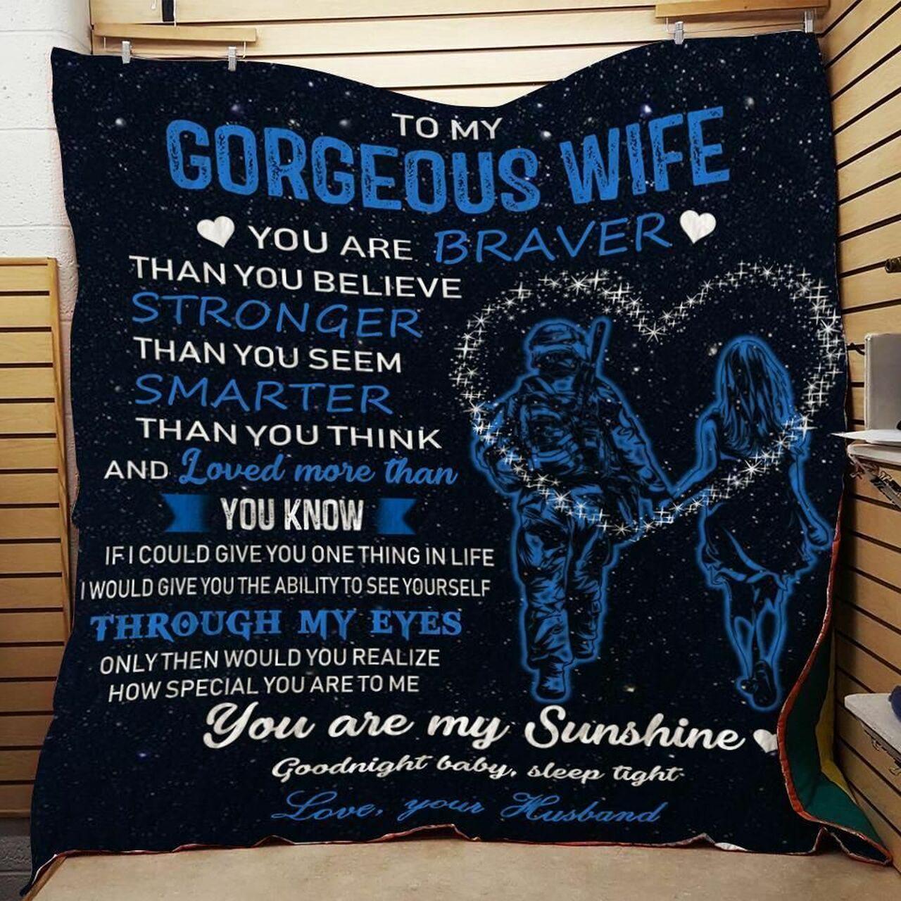 onalizoldier To My Wife Fromband You Are Braver Quilt Blanket Greattomized G For Birthday C Thgiving Wedding Valent Day