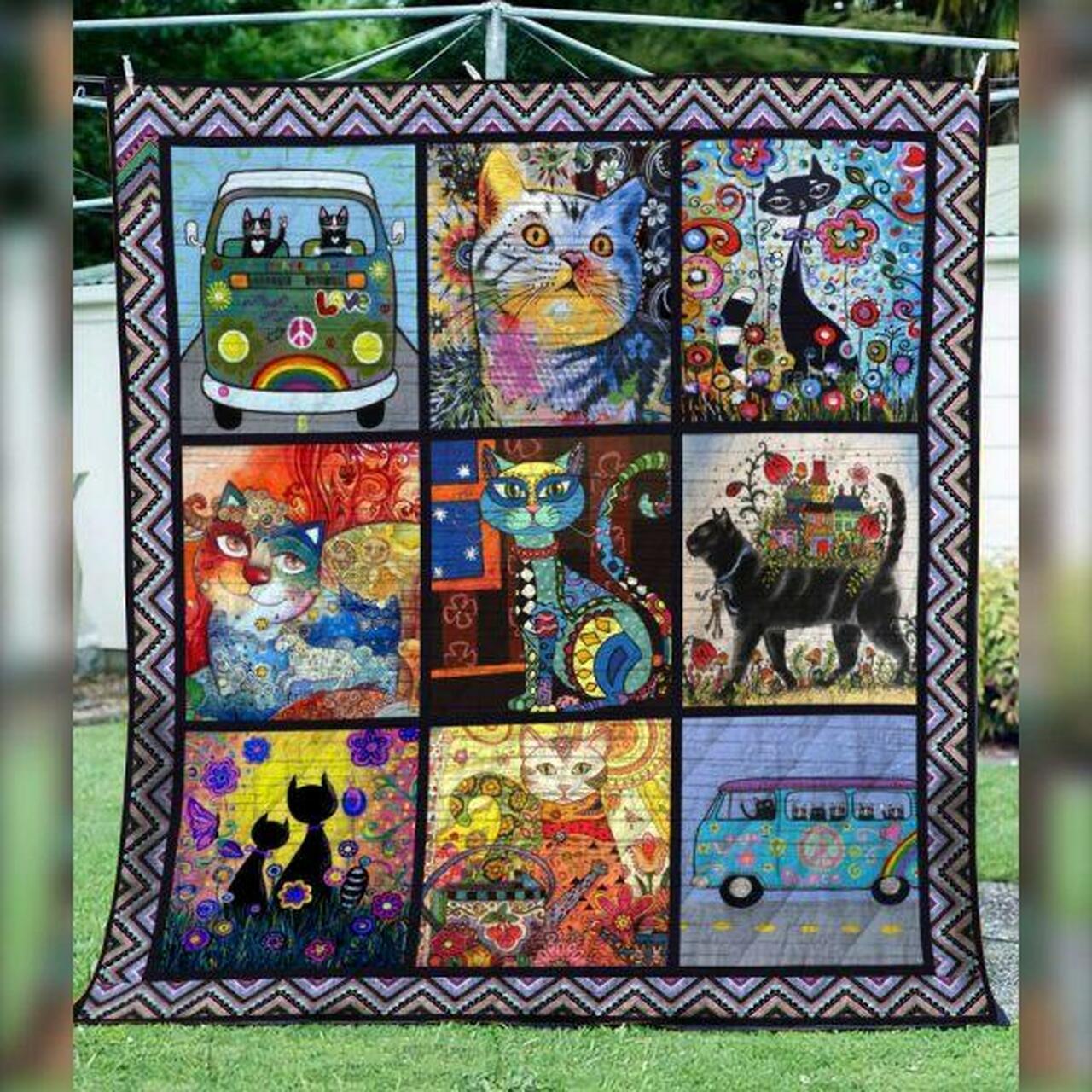 Hippie Cat Quilt Blanket Quilt